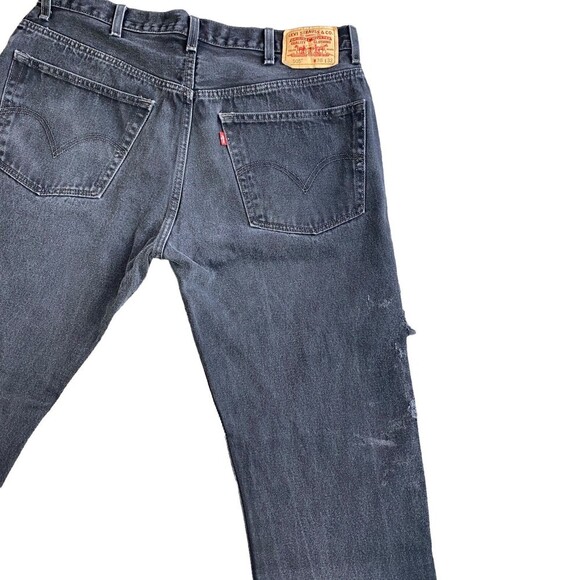 Levis 505 Black Denim Regular Fit Jeans Pants 38 x 32 Distressed - Picture 13 of 16